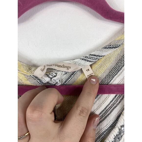 Soft Surroundings Women's Plus Size 1X Tank Top Beaded Embroidered Yellow Gray - Picture 2 of 6